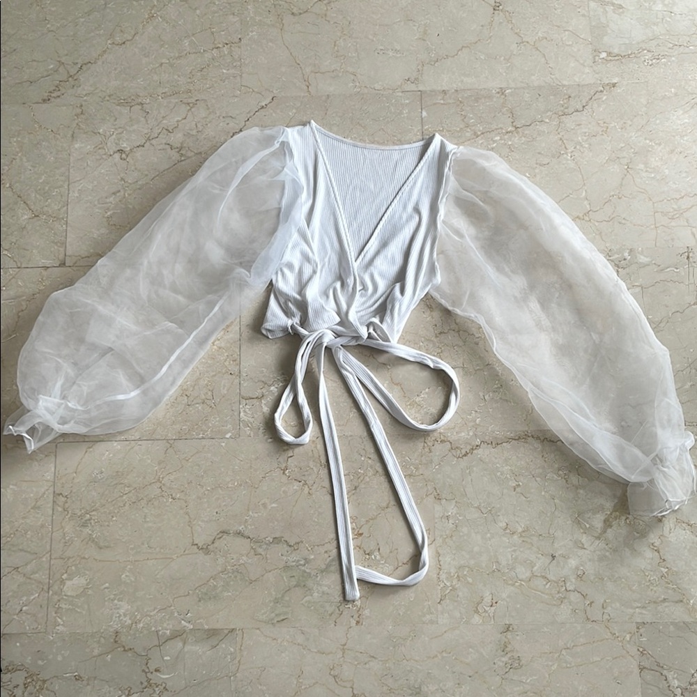 Zara Cropped Wrap around top with tulle sleeves